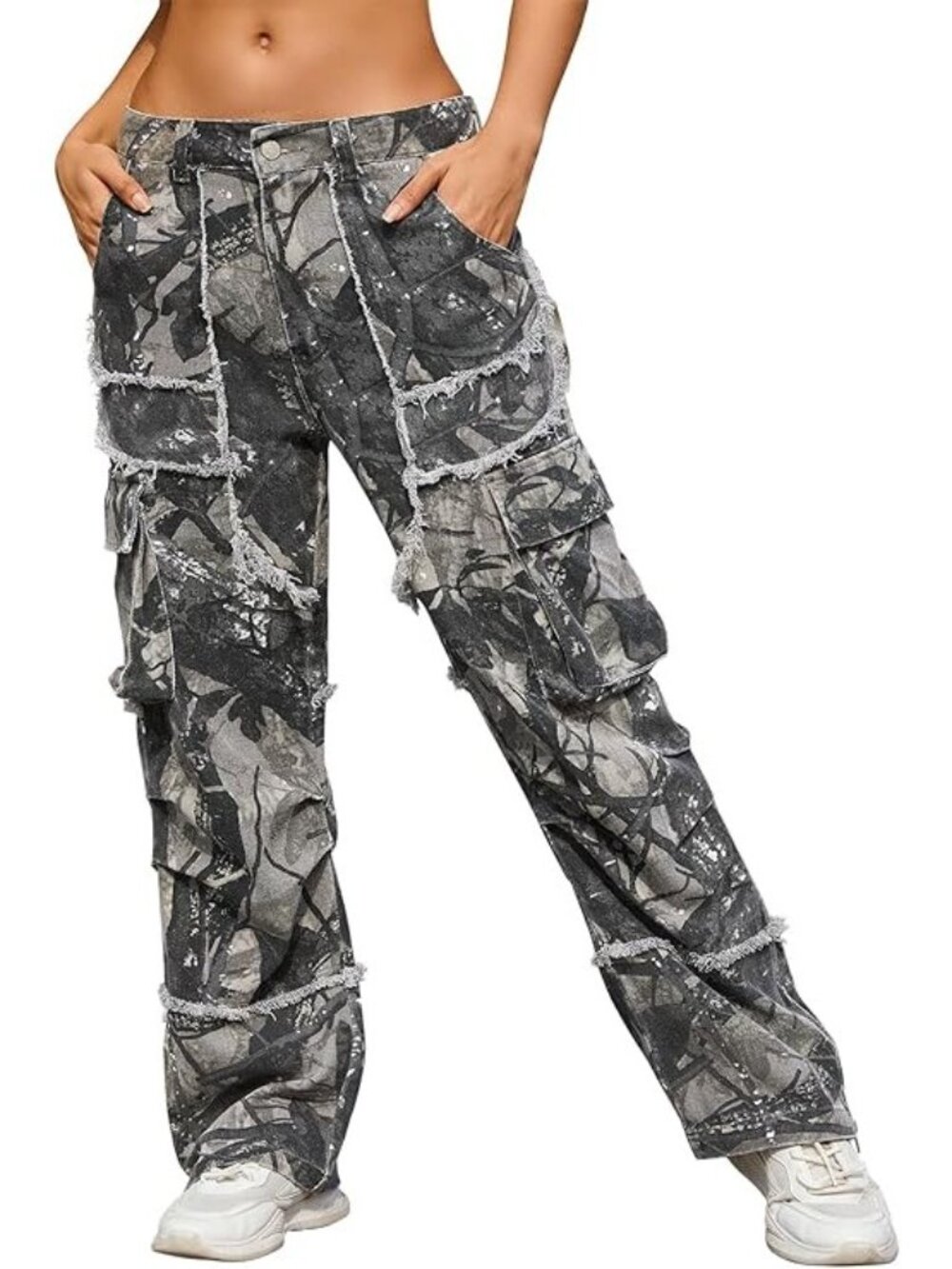 NWT KGYA Unisex Camo Cargo Pants Oversized Wide Leg Raw Edge Streetwear 32x34
